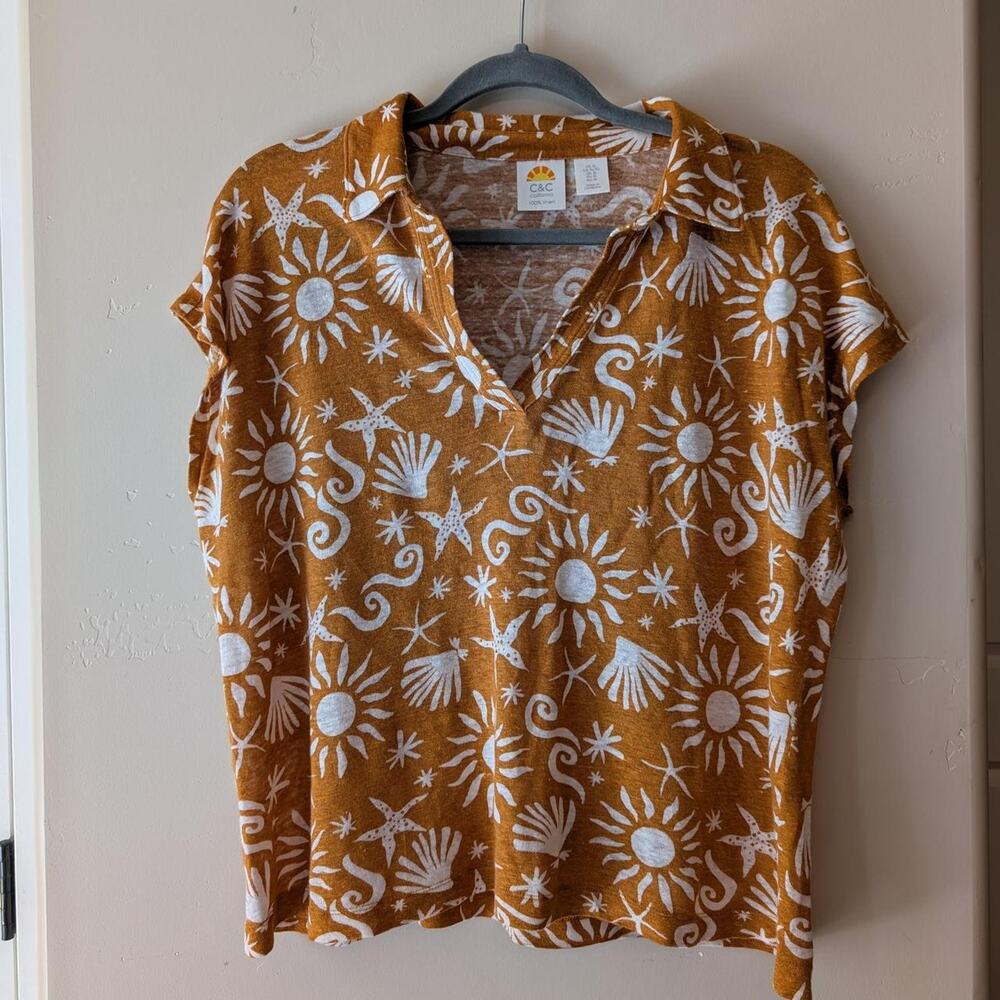 C&C California Mustard Yellow 100% Linen Sun Shell Celestial Top XL